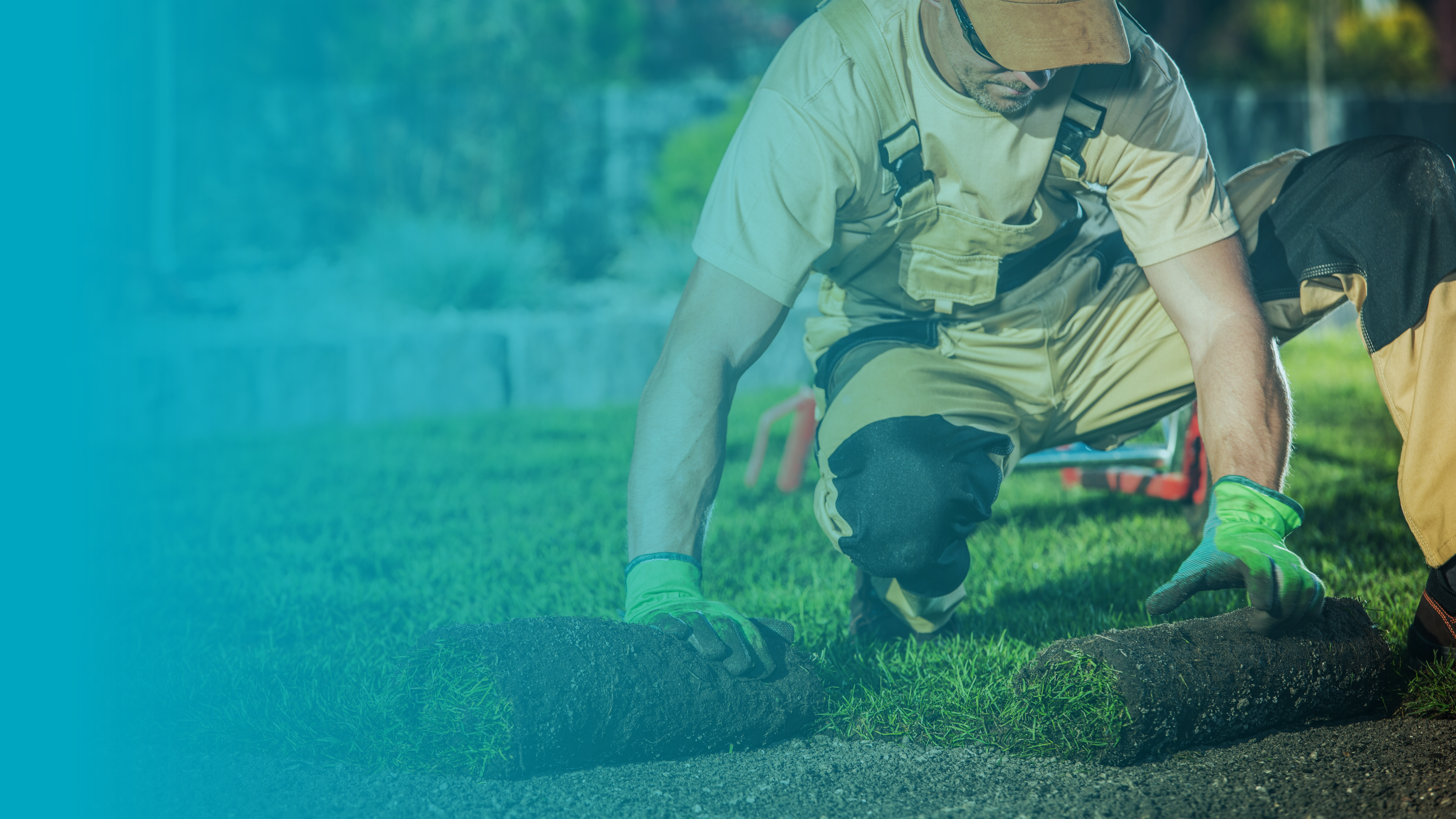 Landschaftsbauer verlegt Rollrasen – Dienstleistungen Huber
